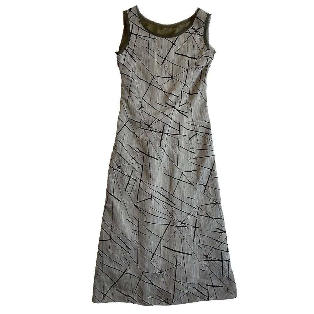 Belta Buono Vintage Sleeveless Corset Back Geometric Line Dress, Brown, Size 7AR